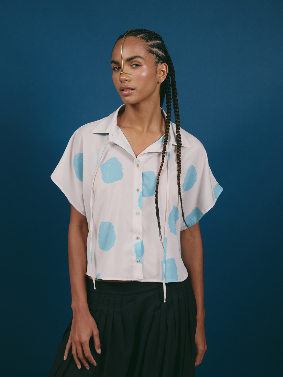 Blusa con Jaladores - Skyblue Dots