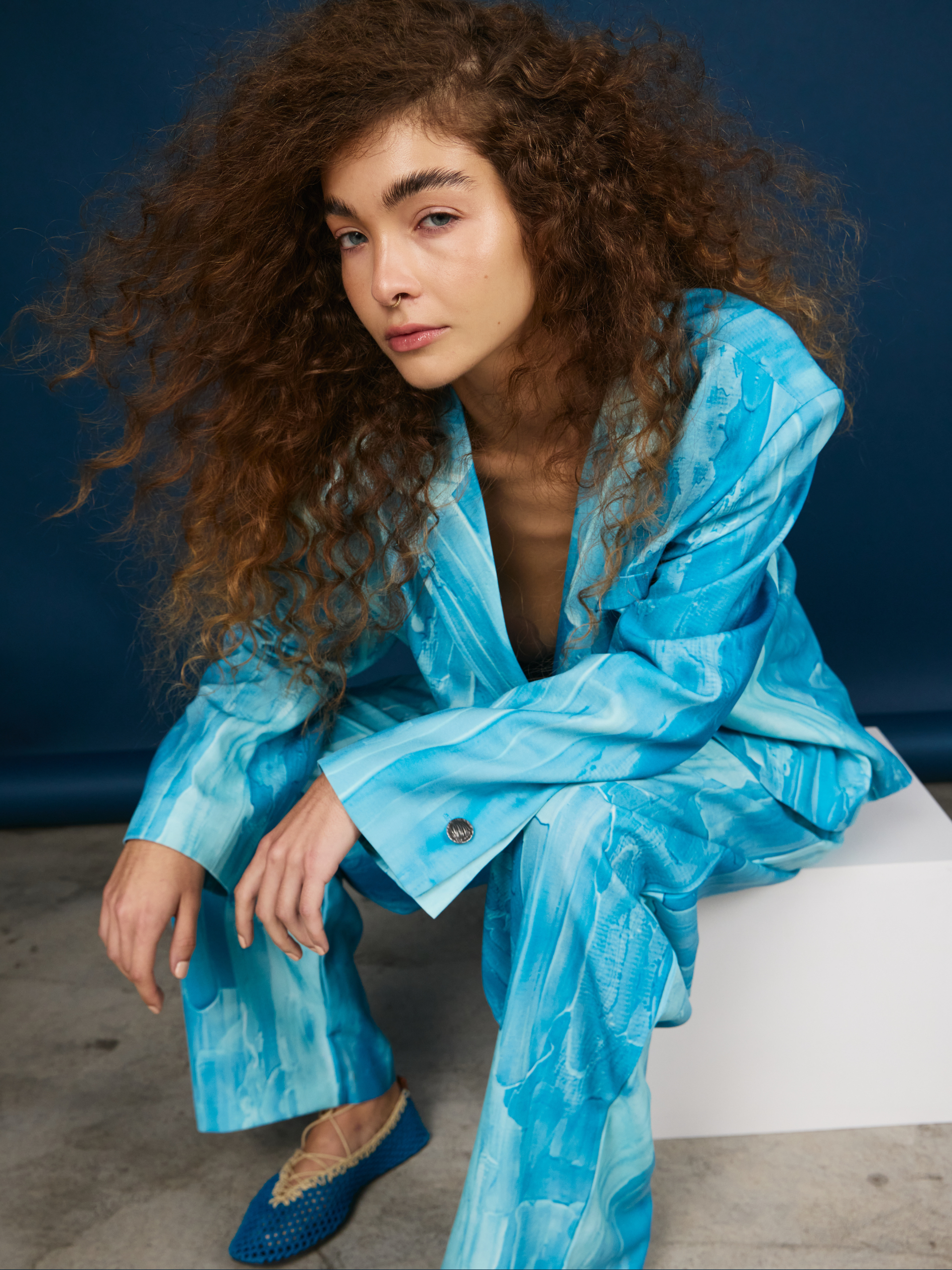 Blazer Oversized 1 Botón - Pincelada Celeste