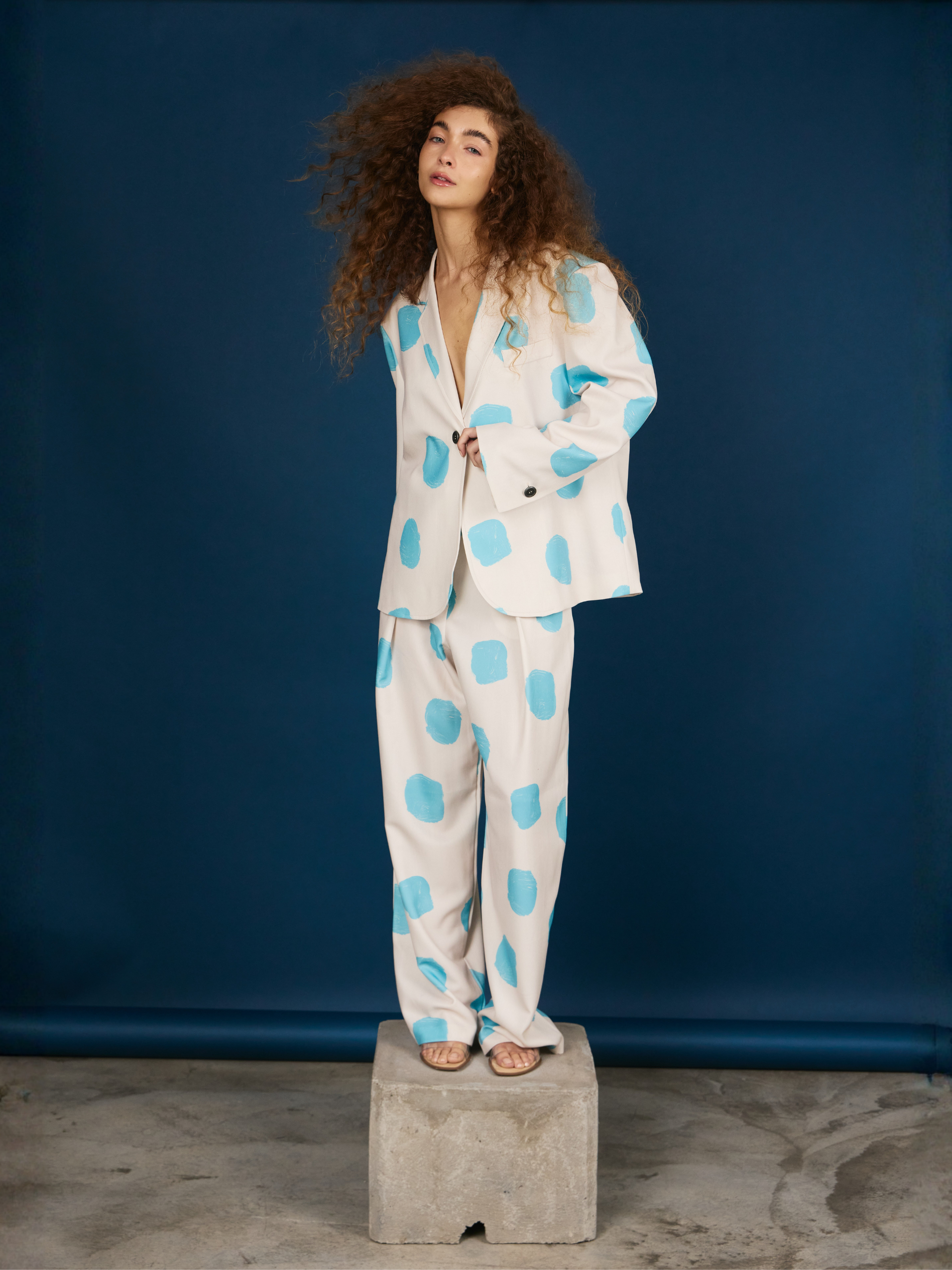 Blazer Oversized 1 Botón - Skyblue Dots