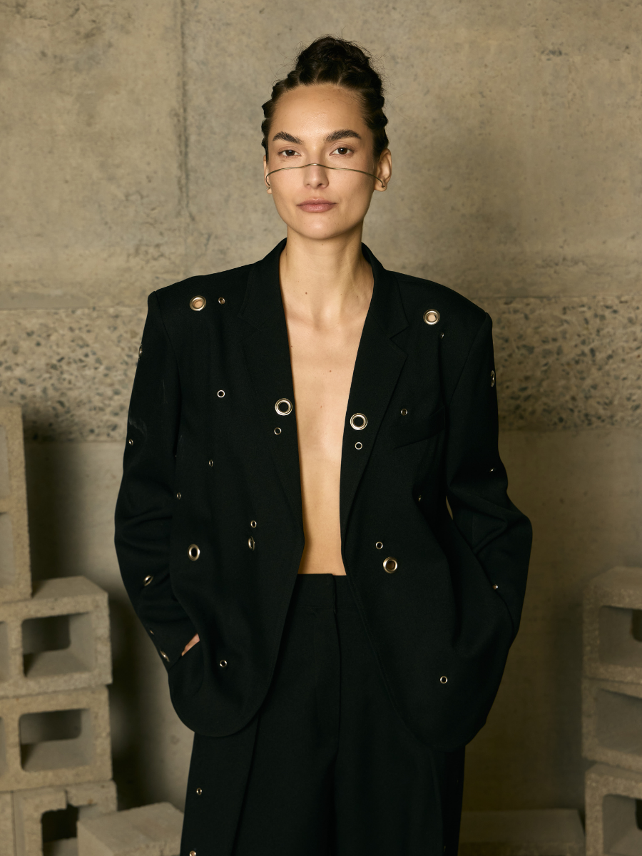 Blazer Oversized con Ojales - Negro