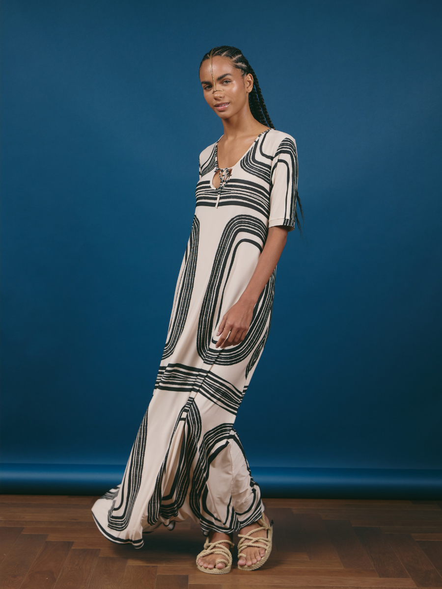 Vestido Godet con Lazo - Redondelas Negras