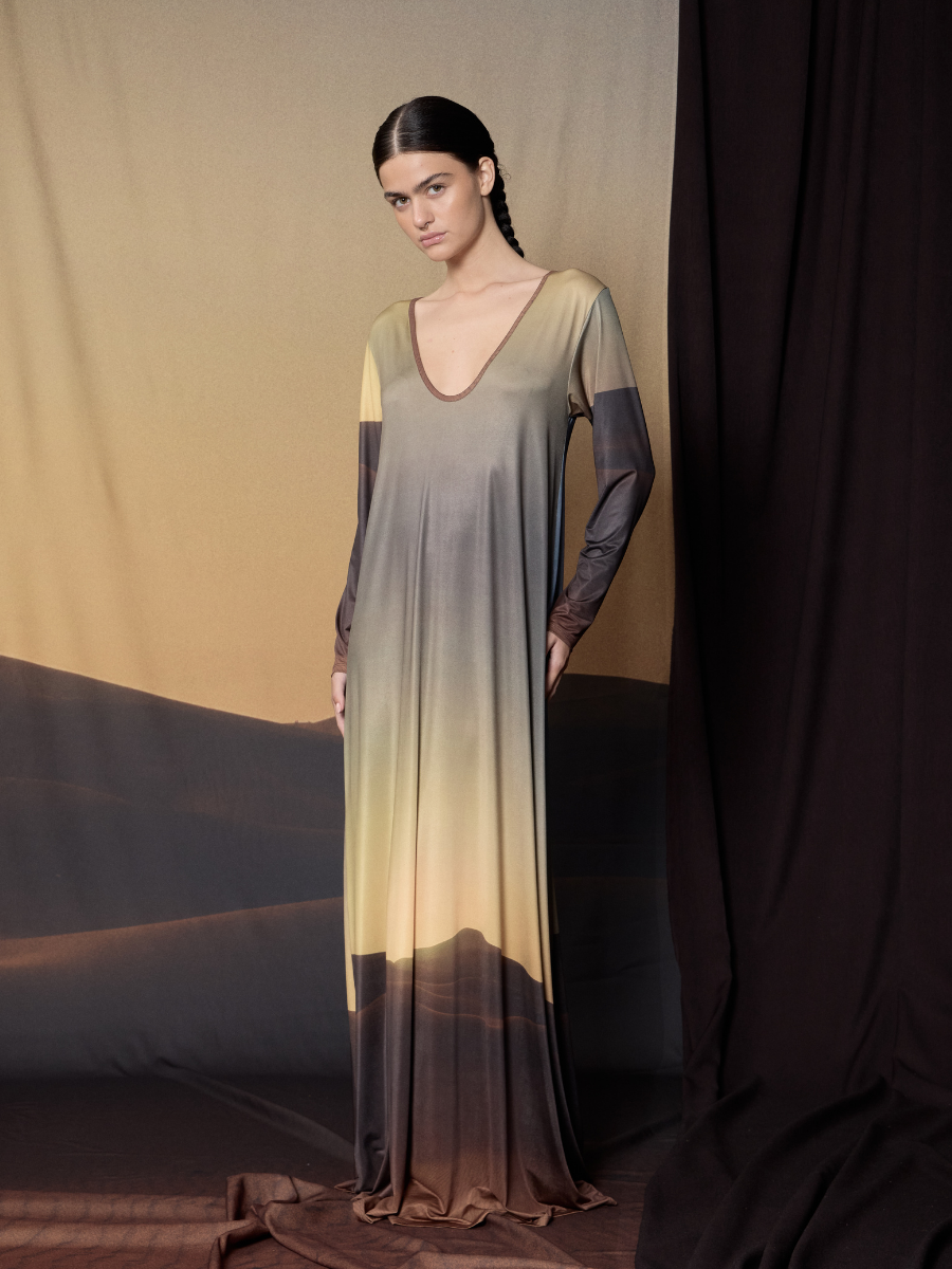 Vestido Godet Escote U - Sunset