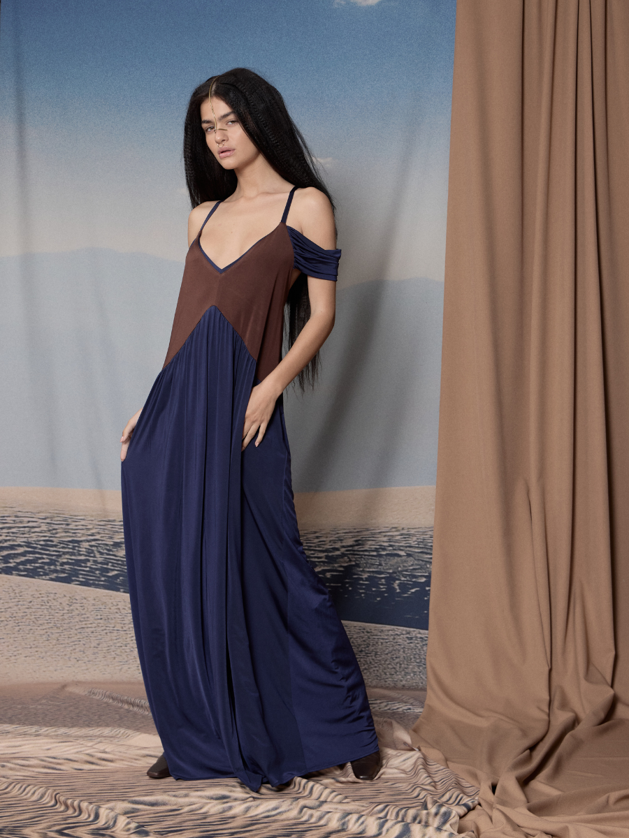Vestido Hippie - Azul Marino/ Marrón