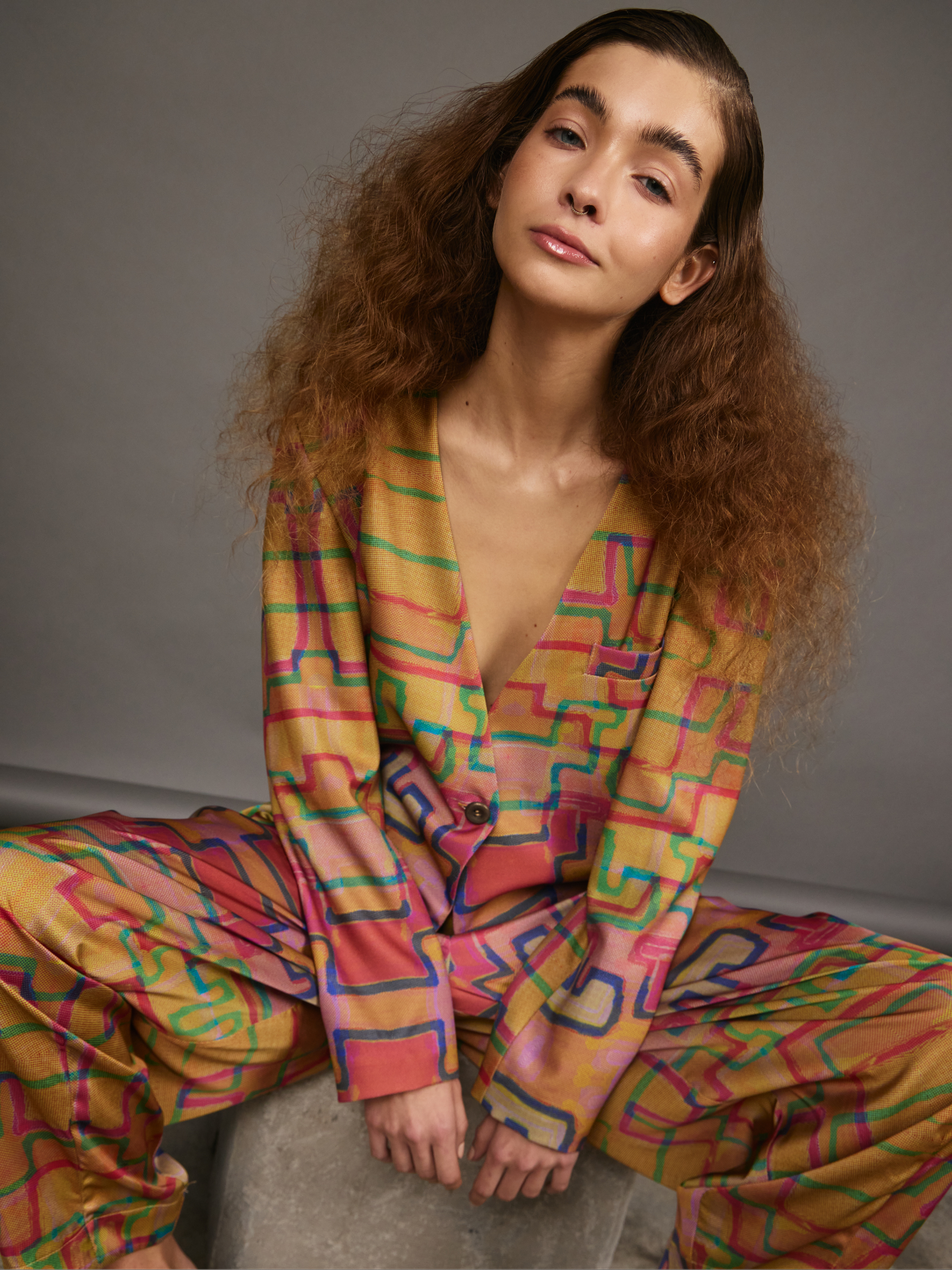 Cropped Blazer 1 Botón - Escalera Multicolor